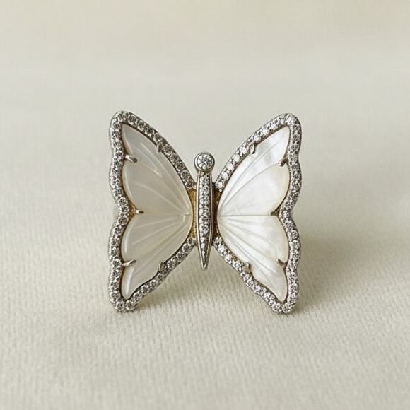 Ross-Simons Jewelry - Ross-Simons Butterfly Ring 14k Gold over Sterling Mother of Pearl CZ 7.5
